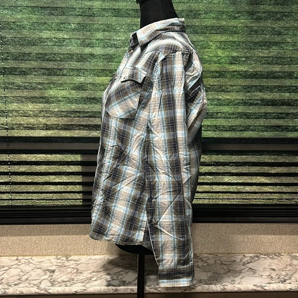 Wrangler Boys Western Plaid Pearl Snap Front‎ Long Sleeve Shirt Large - Picture 2 of 7